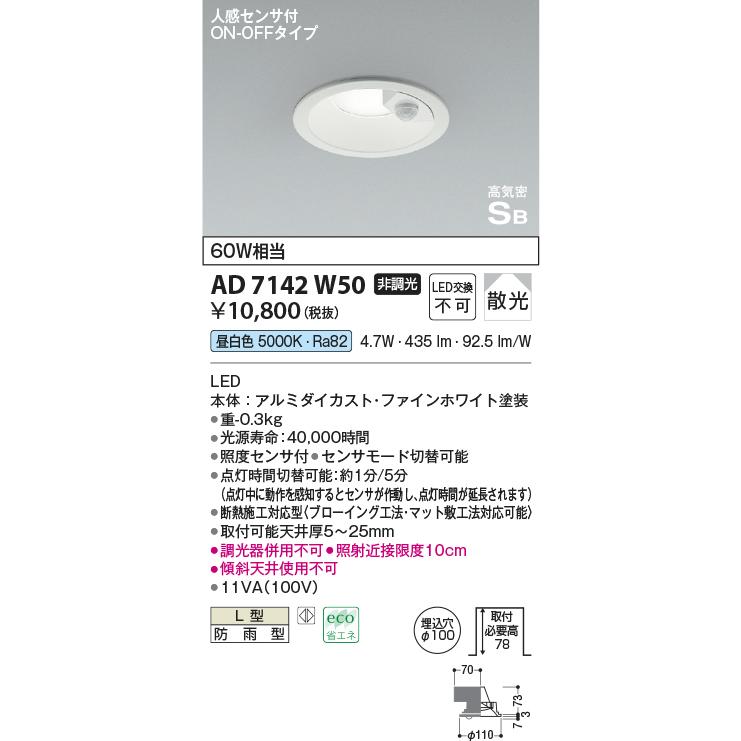 KOIZUMI（コイズミ） コイズミ照明 AD7142W50 LED防雨型ダウンライト