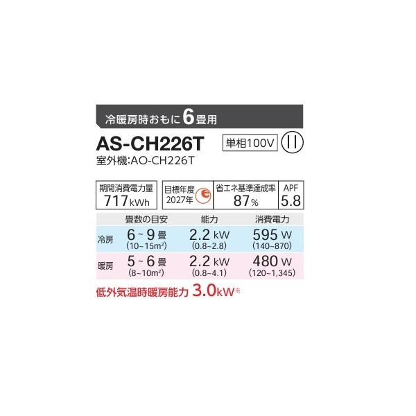 nocria ゼネラル AS-CH226T エアコン 6畳 ルームエアコン CHシリーズ