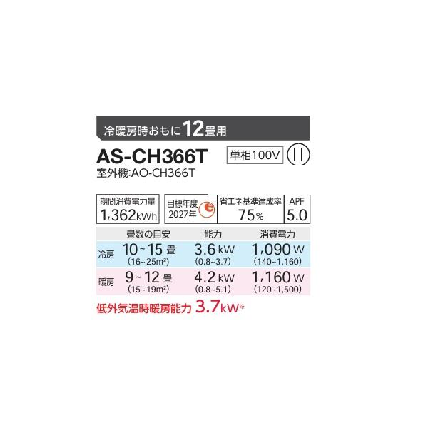 nocria ゼネラル AS-CH366T エアコン 12畳 ルームエアコン CHシリーズ