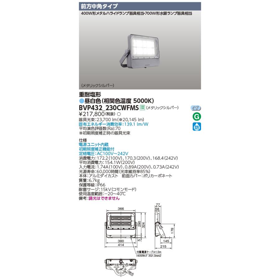 その他 BVP432_230CWMS TOSHIBA（東芝） BVP432_230CWFMS 屋外用照明器具 LED小形投光器 重