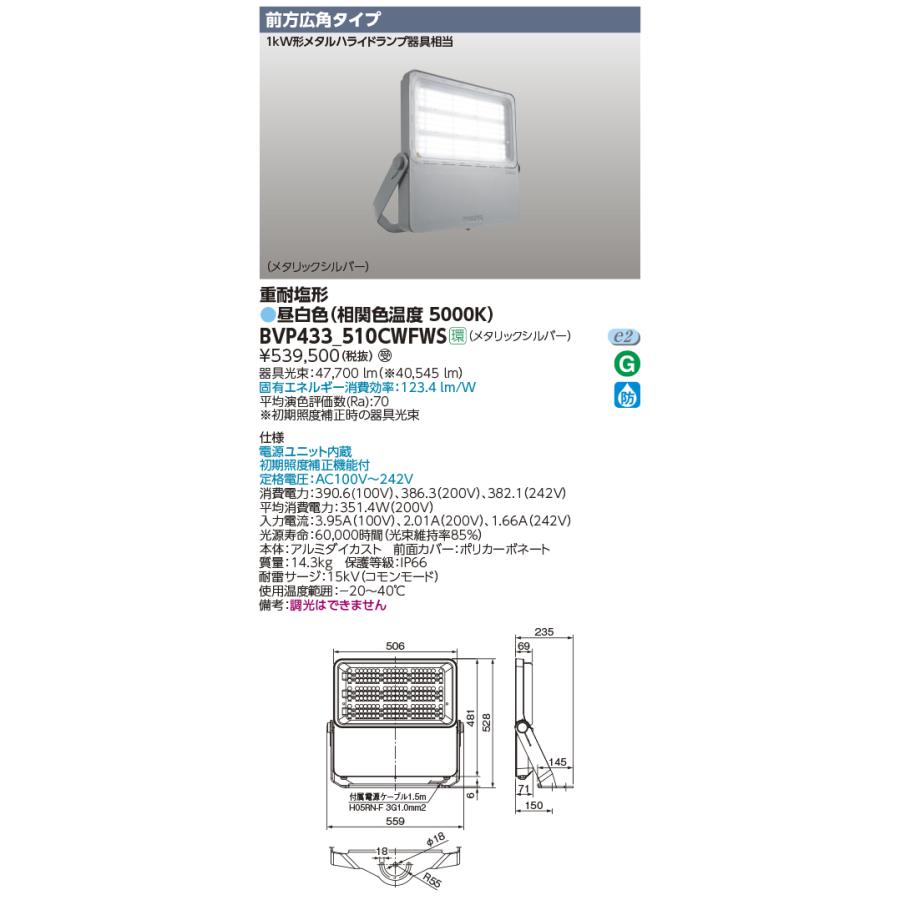 TOSHIBA（東芝） BVP433_510CWFWS 屋外用照明器具 LED投光器 前方広角