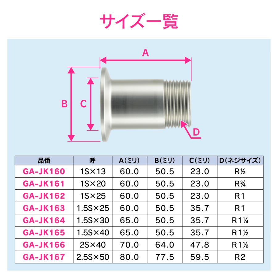 カクダイ/GAONA/ガオナ GA-JK165 水栓金具 ヘルール外ネジアダプター(1.5S×40) 受注生産 [§]_3