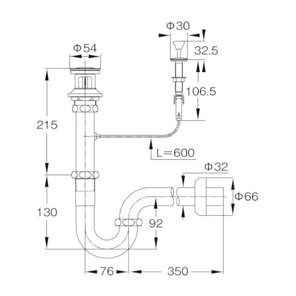 グローエ　JPK12800　パーツ ワイヤー式ポップアップ排水金具 1 1/4” 国産および米国陶器用 Pトラップ付 クローム [■]_1