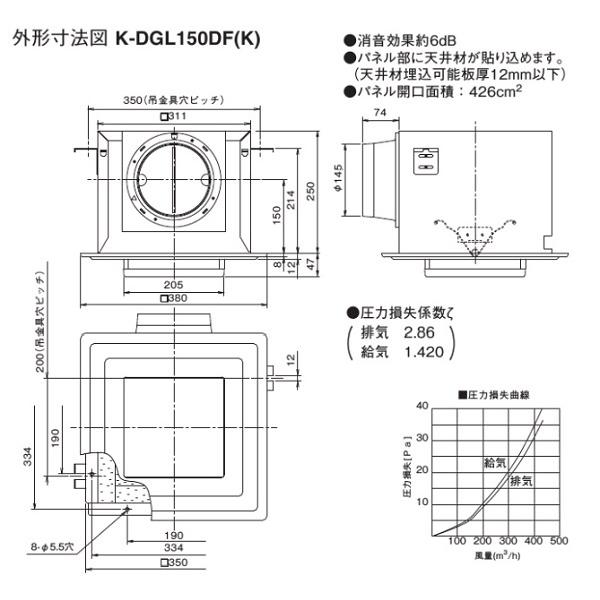 【ダイキン】薄形給排気グリル_K-DGL150C ダイキン（DAIKIN） K-DGL150DK 換気扇 ベンティエール 付加機能関連