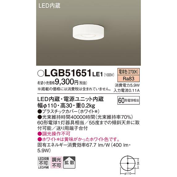 Panasonic（パナソニック） [納期約6か月]パナソニック LGB51651LE1