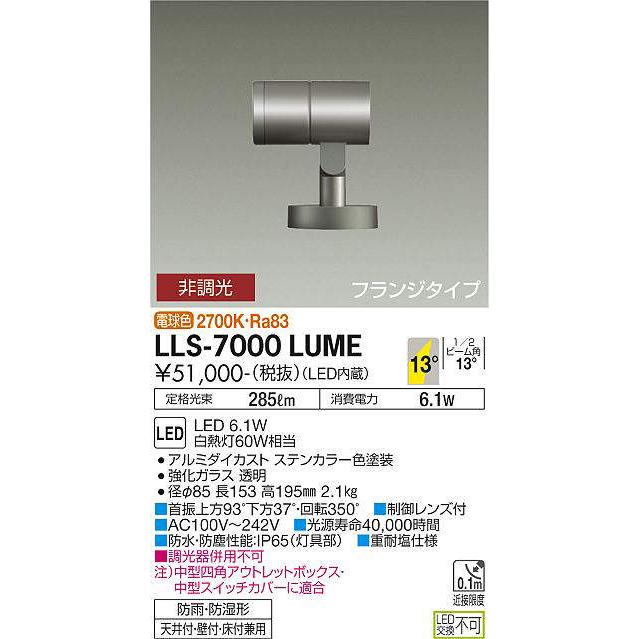 大光電機(DAIKO) LLS-7000LUME スポットライト 非調光 電球色 ビーム角14度 フランジタイプ 防雨・防湿形 ステンカラー_1