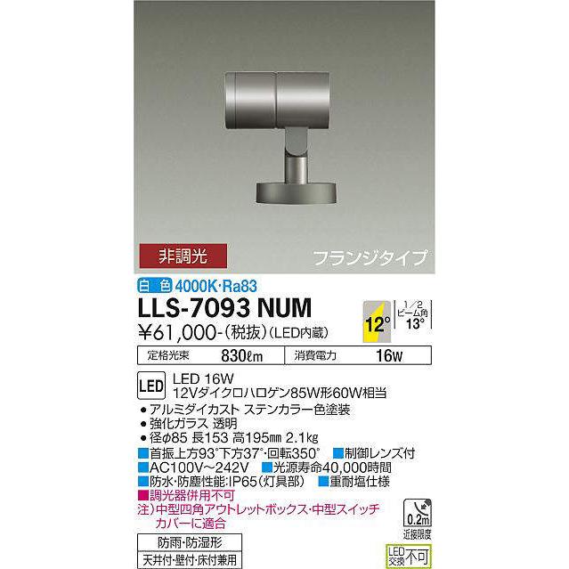 大光電機(DAIKO) LLS-7093NUM スポットライト 非調光 白色 ビーム角12度 フランジタイプ 防雨・防湿形 ステンカラー_1