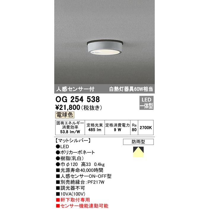 オーデリック OG254538 エクステリアダウンライト(軒下用) LED一体型