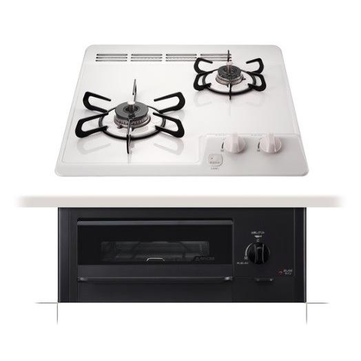 ビルトインコンロ パロマ  コンパクトキッチンシリーズ2口タイプ 幅45cm 水なし片面焼きグリル ナチュラルホワイト