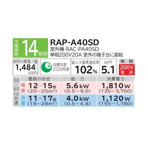 日立（HITACHI） [RAP-A40SD + 化粧パネル] ハウジングエアコン 一方向 