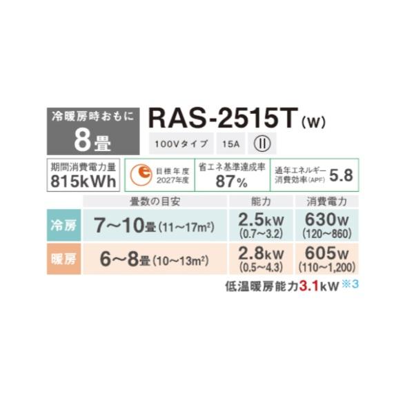 TOSHIBA 日本キヤリア/旧東芝 RAS-2515T(W) エアコン 8畳 ルーム