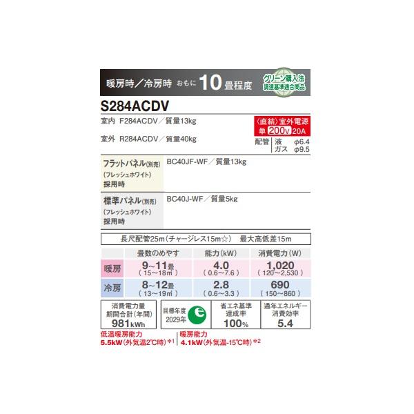 ダイキン（DAIKIN） [S284ACDV + 標準パネル] ハウジングエアコン 天井