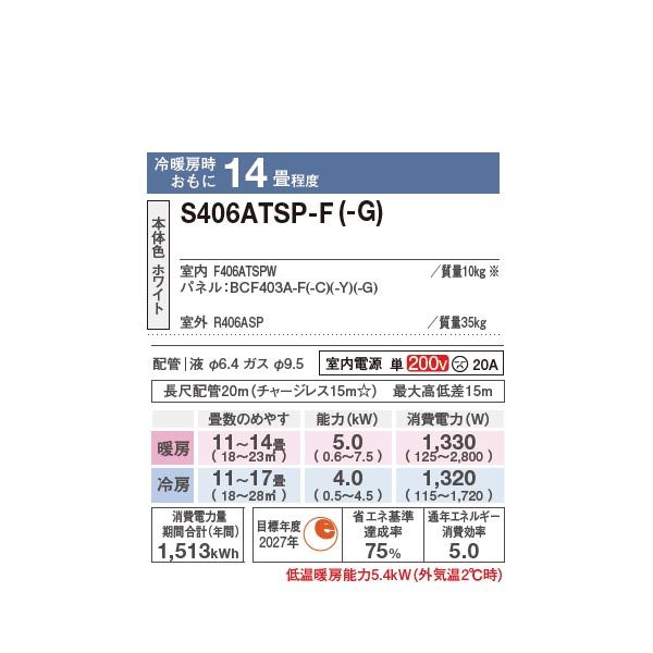 ダイキン S406ATSP-G エアコン 14畳 ルームエアコン SXシリーズ risora 単相200V 20A 14畳程度 ミントグリーン (S403ATSP-G 後継品) ♪の画像