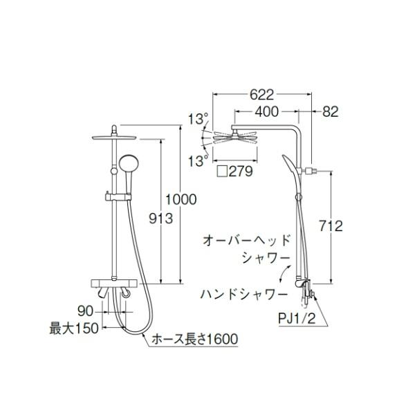 SANEI/三栄水栓 SK18502A-1S2-MDP サーモシャワー混合栓 マットブラック 受注生産品 §の画像