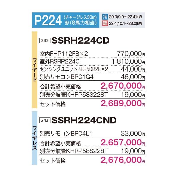 ダイキン（DAIKIN） [SSRH224CND+分岐管] 業務用エアコン 天井吊形