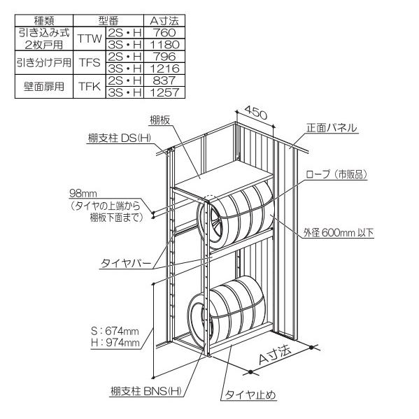 イナバ物置 『※関東限定※』 TFS-2S タイヤラック(扉裏部専用) 壁2枚分