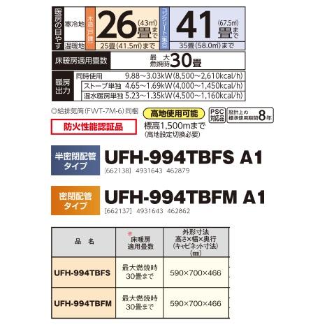 長府/サンポット UFH-994TBFM A1 石油暖房機 温水暖房システム カベックツイン 強制給排気 密閉配管 [♪■]の画像
