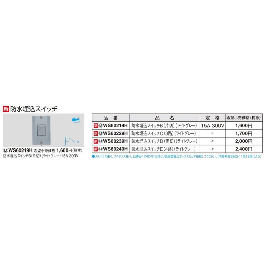 Panasonic（パナソニック） 電設資材 WS60219H(発注単位：5) 工事用配線器具  防水埋込スイッチB(片切)(ライトグレー)15A300V : coordiroom ヤフー店 - 通販 - Yahoo!ショッピング