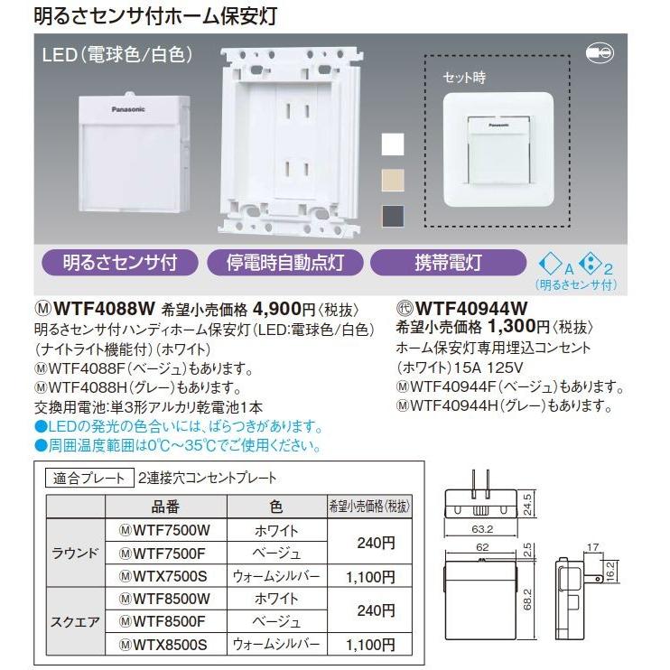 電設資材 パナソニック WTF40944W ホーム保安灯専用埋込コンセント