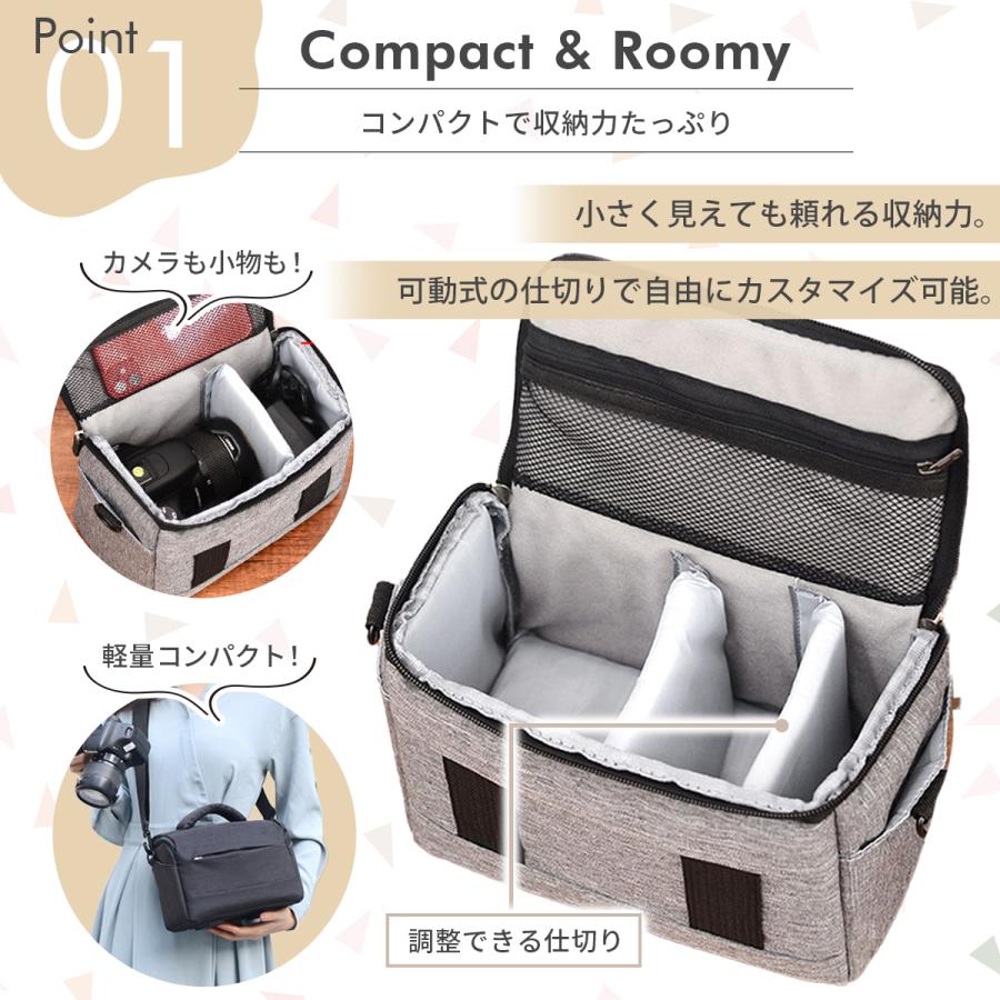 カメラバッグ ショルダー 大容量 おしゃれ かわいい 一眼レフ ミラーレス カメラバック カメラケース 女子 望遠レンズ 撥水 コンパクト 小型 軽い |  | 04