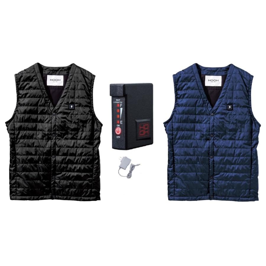 HOOH　1077　ブラック　3L　ヒートベスト&V1333　バッテリー　セット HOOH 鳳凰 インナーヒートベスト 防寒ベスト 1077 村上被服 バッテリー