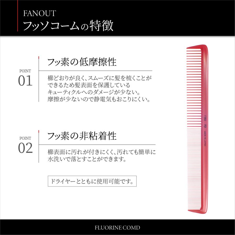 コーム 櫛 くし プロ 高級 静電気防止 細歯 中歯 フッ素加工 日本製 低