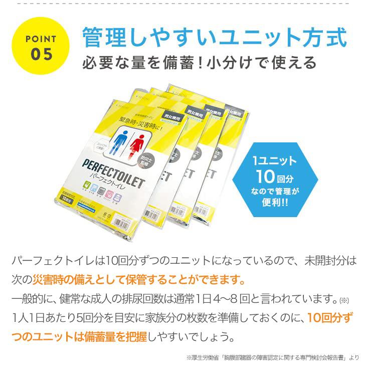 簡易トイレ 非常用トイレ 防災 災害 用品 グッズ 消臭 防臭 シート状 災害 備蓄 保存 大人 子供 こども 男性 女性 男女兼用 コンパクト パーフェクトイレ 40回分 |  | 06