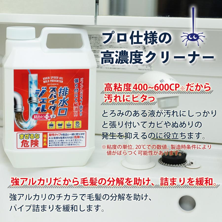 パイプクリーナー 強力 排水口 排水溝 排水溝クリーナー排水口スパイダージェル防カビプラス 2L 排水管 掃除 キッチン 洗面台 パイプ洗浄剤 浴室 パイプ 洗面所 | スパイダー（コパ・コーポレーション） | 01