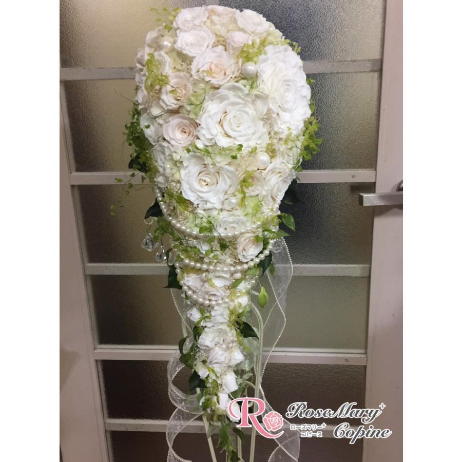 プリザーブドフラワー　花　ギフト　ブライダル　ブーケ　キャスケードブーケ　ハイクラス　ホワイト　結婚祝い　結婚式　bo-012