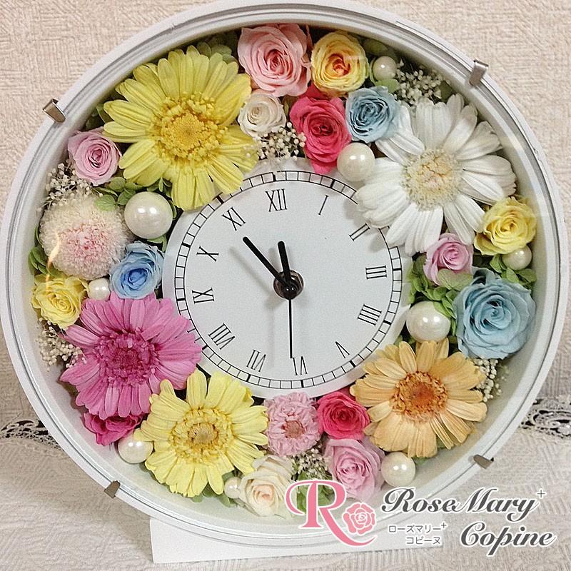 プリザーブドフラワー　花　ギフト　時計　花時計　結婚祝い　還暦祝い　誕生日　お祝い　贈り物　プレゼント　送料無料　fc-020