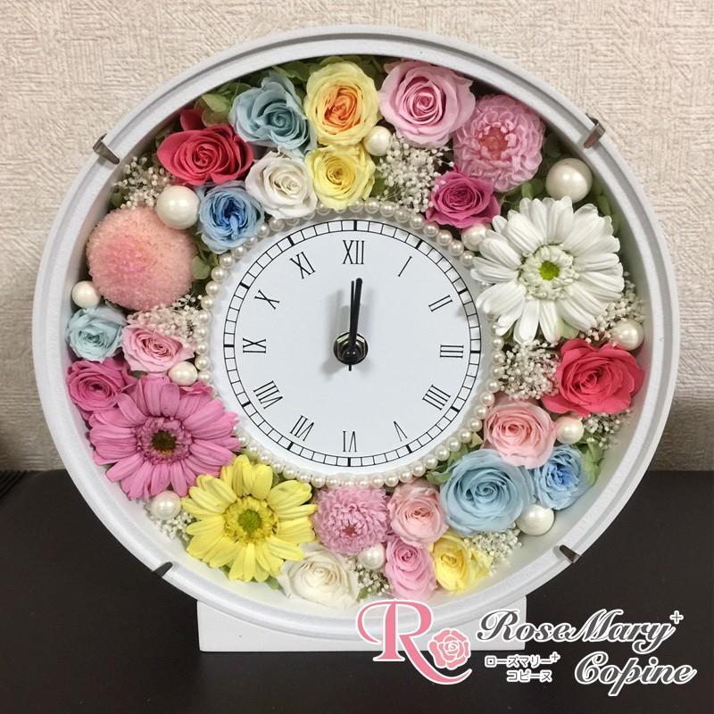 プリザーブドフラワー　花　ギフト　時計　花時計　結婚祝い　還暦祝い　誕生日　お祝い　贈り物　プレゼント　送料無料　fc-p009