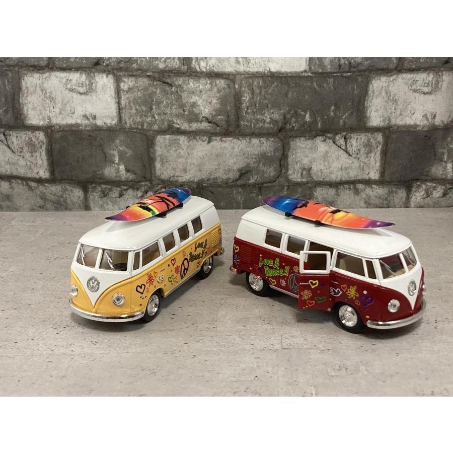 1962 ワーゲンバス　LOVE&PEACE  サーフボード Volkswagen classical Bus with surfboard Kinsmart｜cora-zon06018｜07