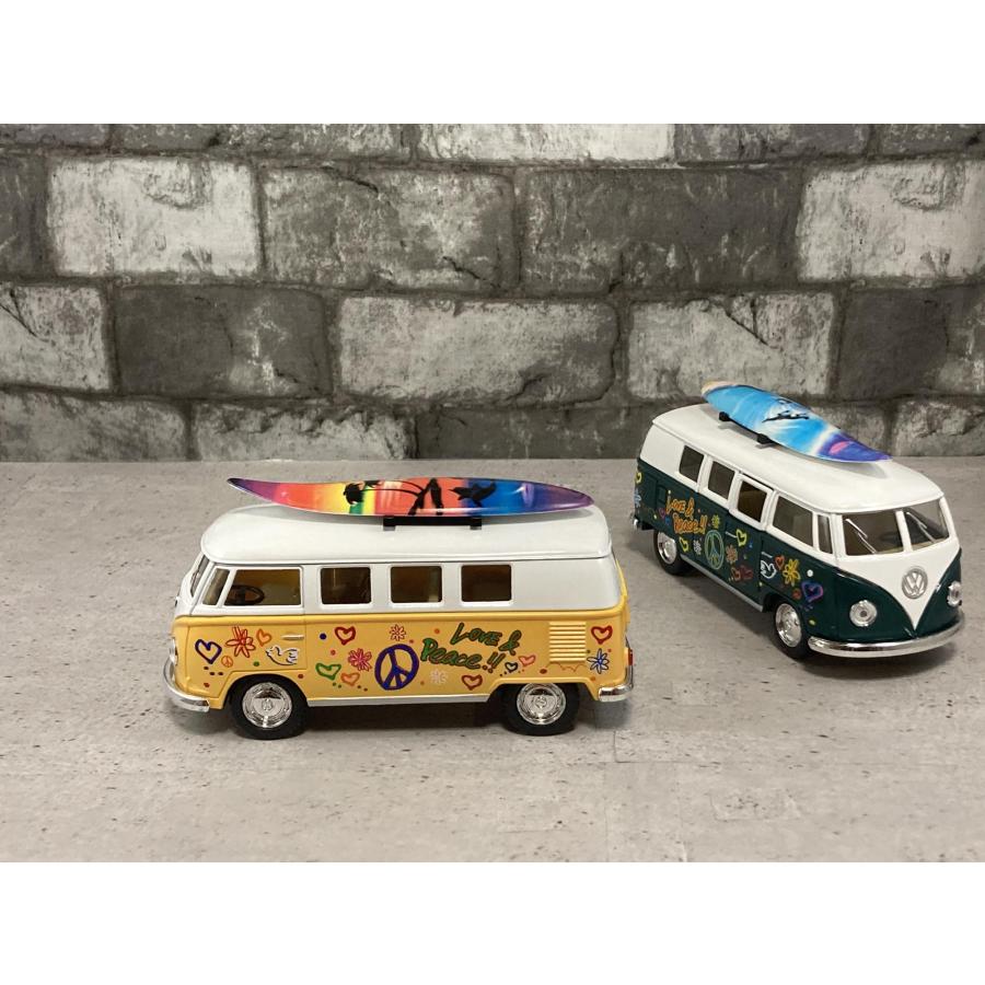 1962 ワーゲンバス　LOVE&PEACE  サーフボード Volkswagen classical Bus with surfboard Kinsmart｜cora-zon06018｜08