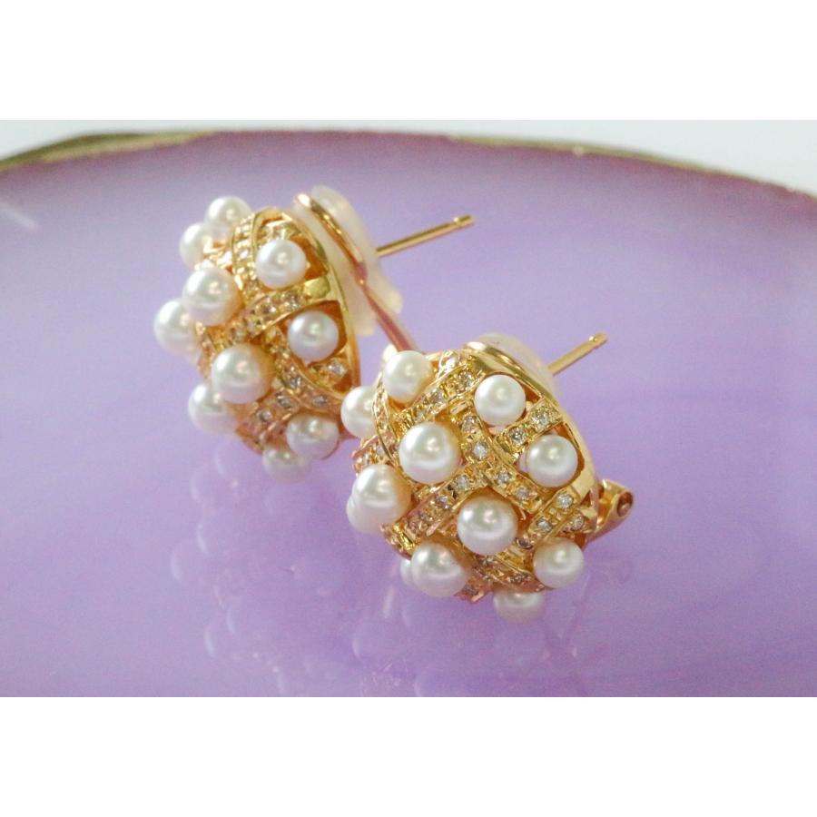 K18 アコヤ真珠 ダイヤモンド ピアス パール 0.44ct イエローゴールド