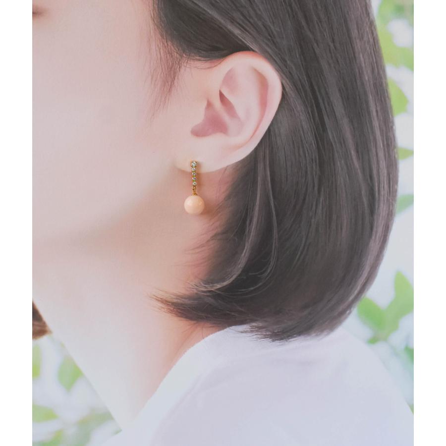 K18 ピンクサンゴ ダイヤモンド ピアス 0.22ct 揺れるデザイン 18金 イエローゴールド 天然珊瑚 日本製 アクセサリー 保証書付き Pink Coral Earrings Diamondの画像