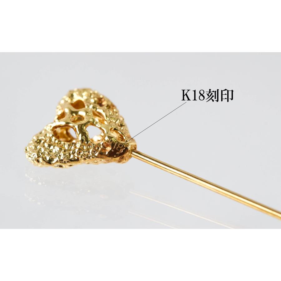 K18YG ハットピン ピンブローチ ハート イエローゴールド ブローチピン アクセサリー １８金 ジュエリー 安心の宝石保証書付き Gold Hat pin Heartの画像