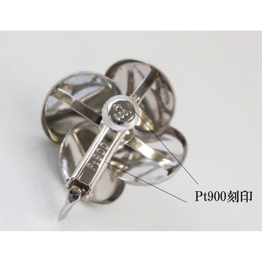 Pt900 クローバー イヤリング プラチナ ラxd付―モチーフ 四葉 丸 ラウンド ネジ式 上品 プレゼント 宝石保証書付きの画像