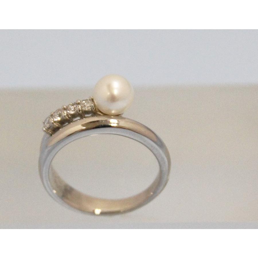 パール　ダイヤモンド　ピンキーリング　プラチナ　真珠　サイズ5号　Pt900　0.13ct　 記念日  プレゼント　送料無料の画像