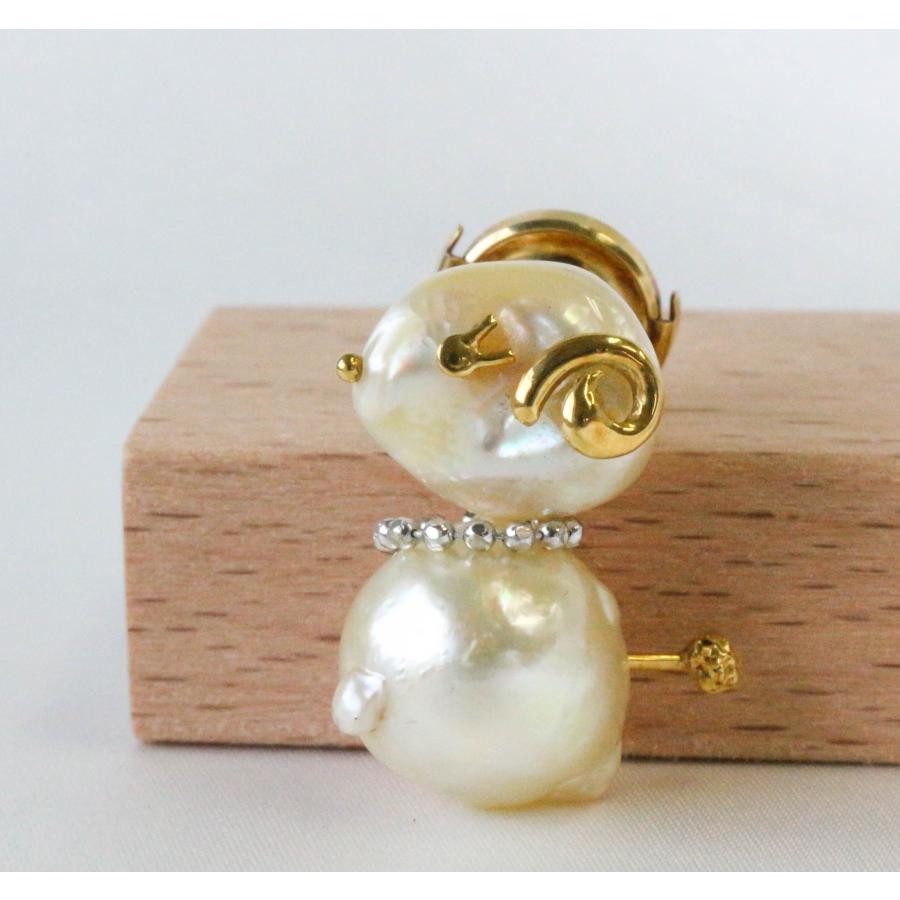 K18WGYG 南洋パール ピンブローチ ひつじ 南洋真珠 ゴールド 羊 シープ