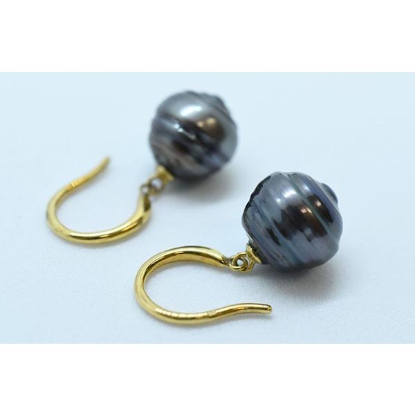 ピアス K18 ブラックパール 真珠 黒真珠 18金 Tahitian Black Pearl