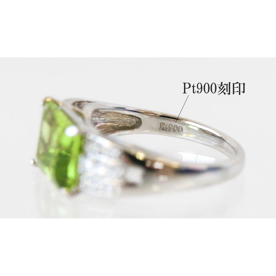 Pt900 ペリドット ダイヤモンド リング 8月誕生石 3.22ct 黄緑 
