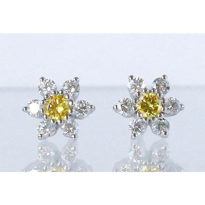 イエローダイヤモンド ピアス フラワー 花 ダイヤ プラチナ 黄色 