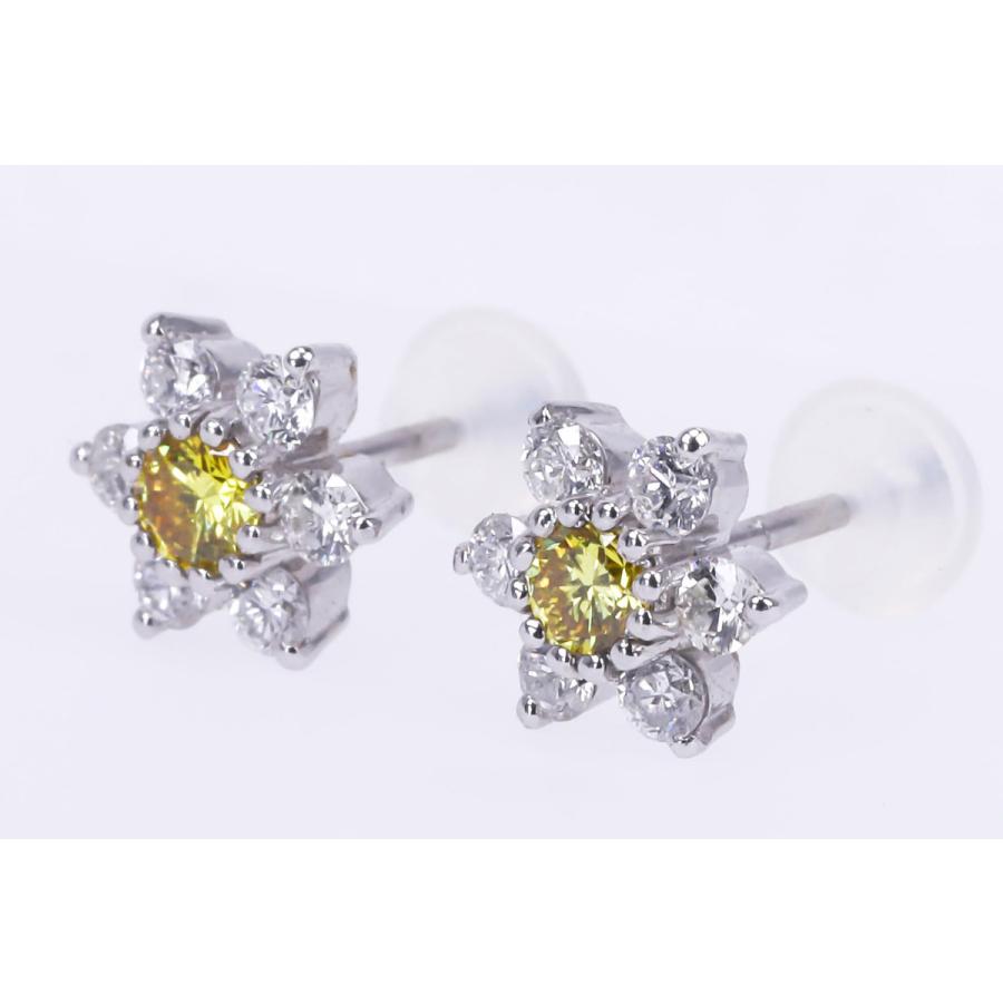 Pt900 イエローダイヤモンド ピアス プラチナ フラワー 花 ダイヤ 黄色