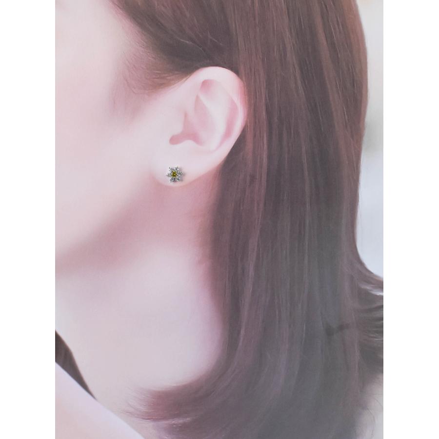 Pt900 イエローダイヤモンド ピアス プラチナ フラワー 花 ダイヤ 黄色