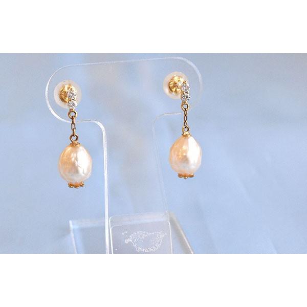 淡水真珠 パール ダイヤモンド 揺れるピアス K18YG ピアス 真珠 華真珠 イエローゴールド 18金 ４月 ６月 誕生石 安心の宝石保証書付き 全国送料無料の画像