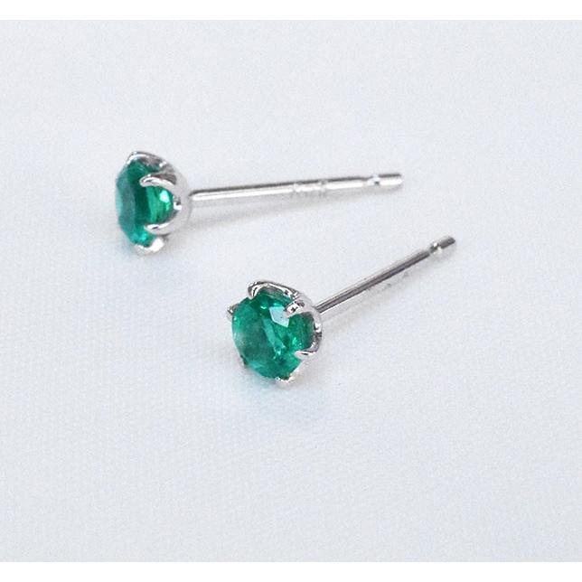 エメラルド K18WG  ピアス 18金 ホワイトゴールド スタッド emerald earrings 緑 グリーン 5月 誕生石 安心の宝石保証書付き 送料無料の画像