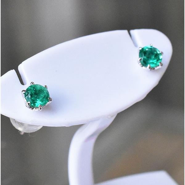 エメラルド K18WG  ピアス 18金 ホワイトゴールド スタッド emerald earrings 緑 グリーン 5月 誕生石 安心の宝石保証書付き 送料無料の画像