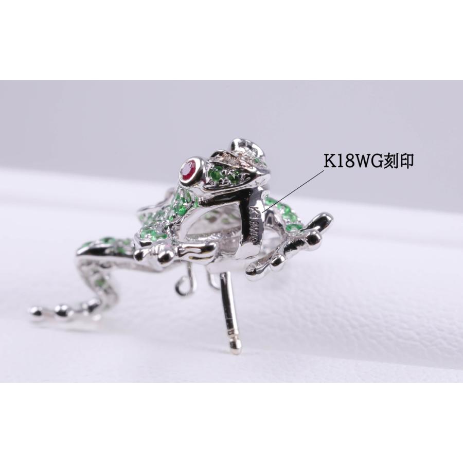 K18WG カエルモチーフ グリーンガーネット ルビー ダイヤモンド ピン
