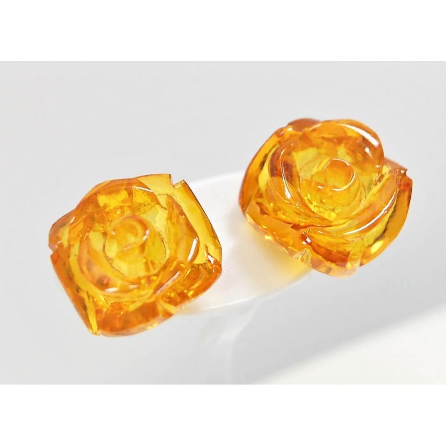 琥珀 ピアス 18K アンバー コハク 黄色 イエロー バラ 薔薇 K18 送料 