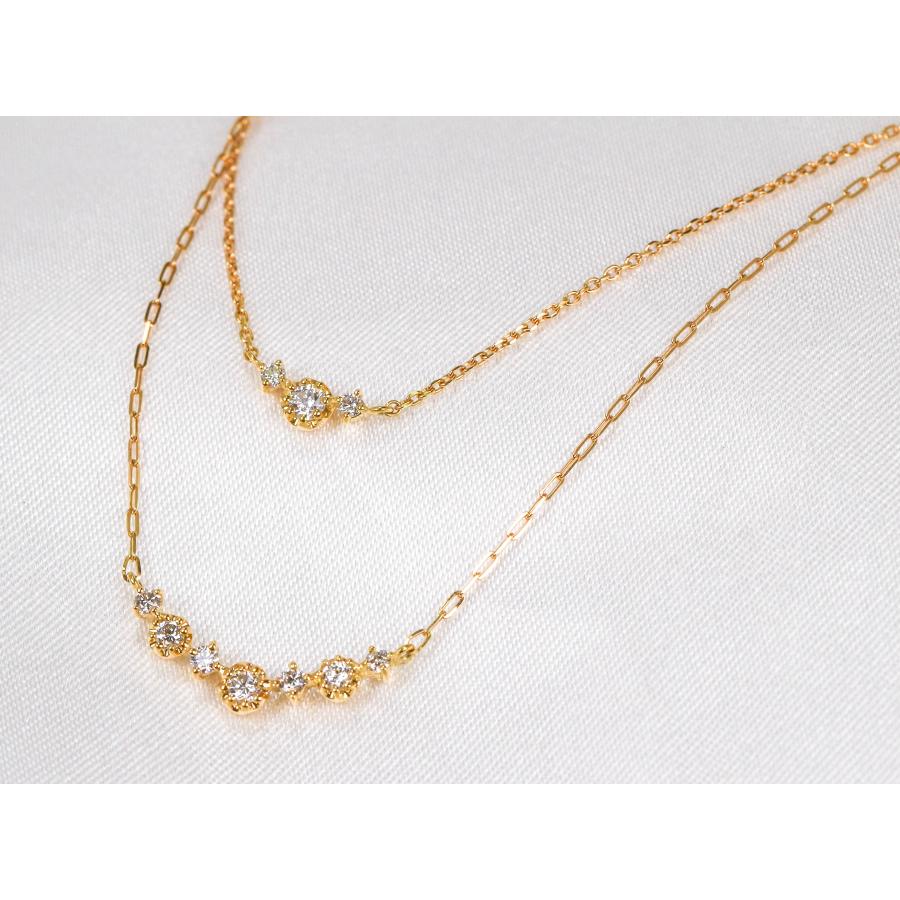 ダイヤモンド K18 ゴールド ネックレス 2連 ブリリアントカット 0.3ct 